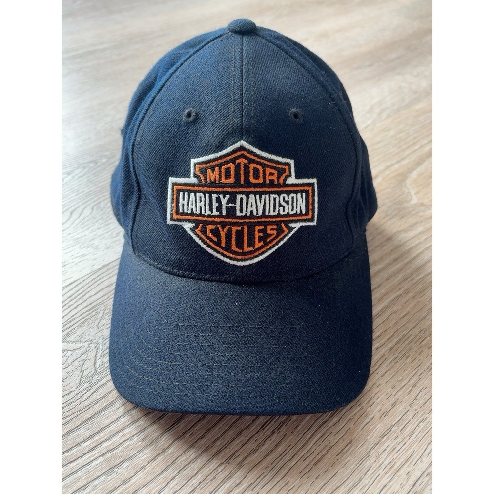 Harley-Davidson Black Fitted Hat 7 1/8 Wool Blend Embroidered Logo Biker Cap